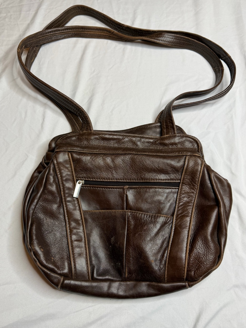 Vintage Genuine Leather Brown Backpack Purse Made in Mexico Multi Pocket Bag